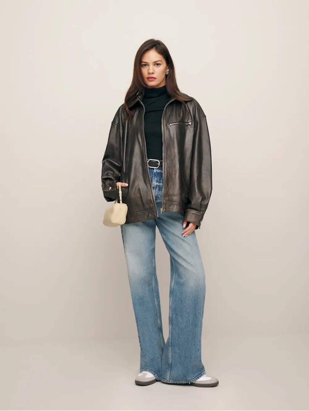 Reformation Veda Marco Leather Oversized Bomber Pit Stop Brown Jacket - Picture 3 of 16